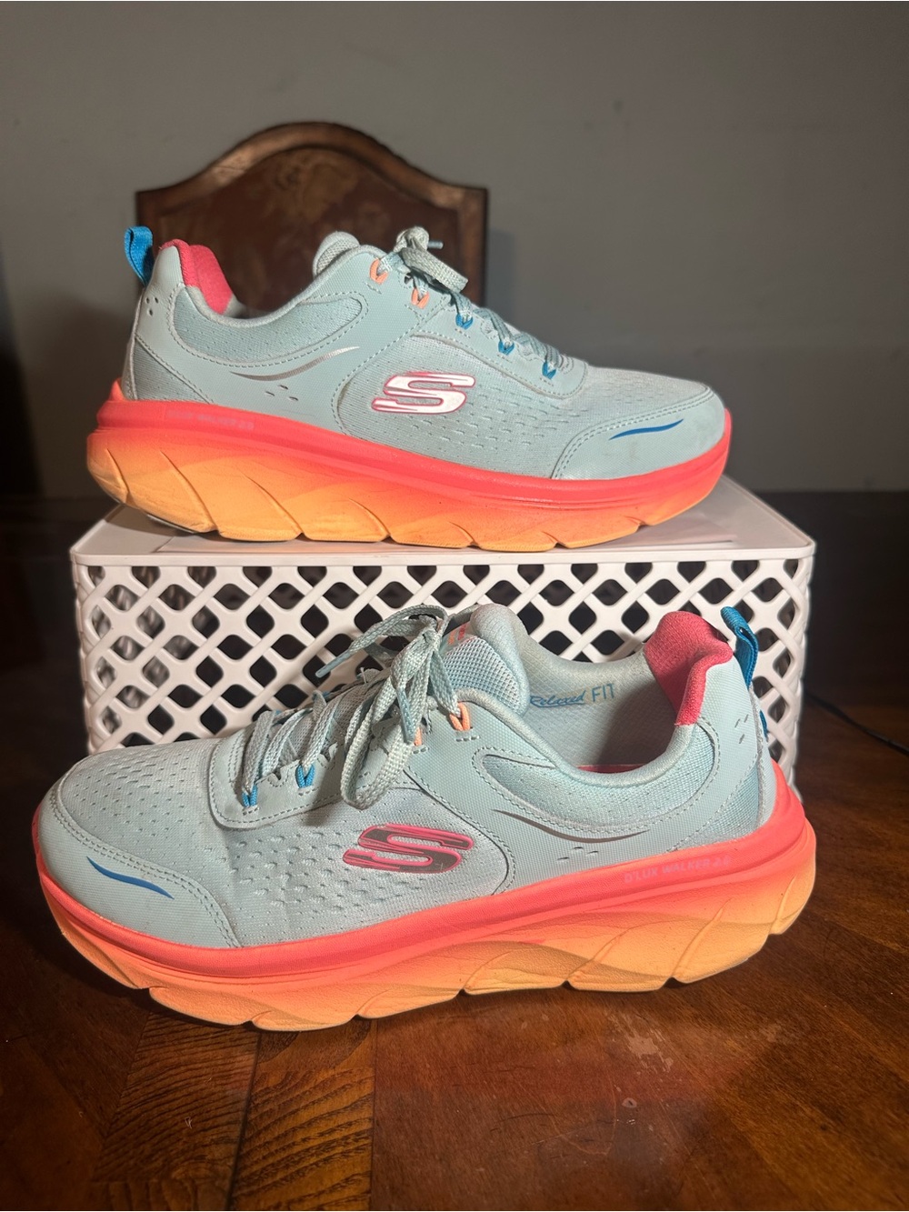 Skechers Kids Aqua Sneakers with Pink and Orange Gradient Sole